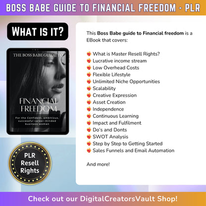 Boss Babe Financial Freedom EBook Guide | Digital Download | Work From Home Like a Boss - PLR Resell Rights - MRR Products Vault