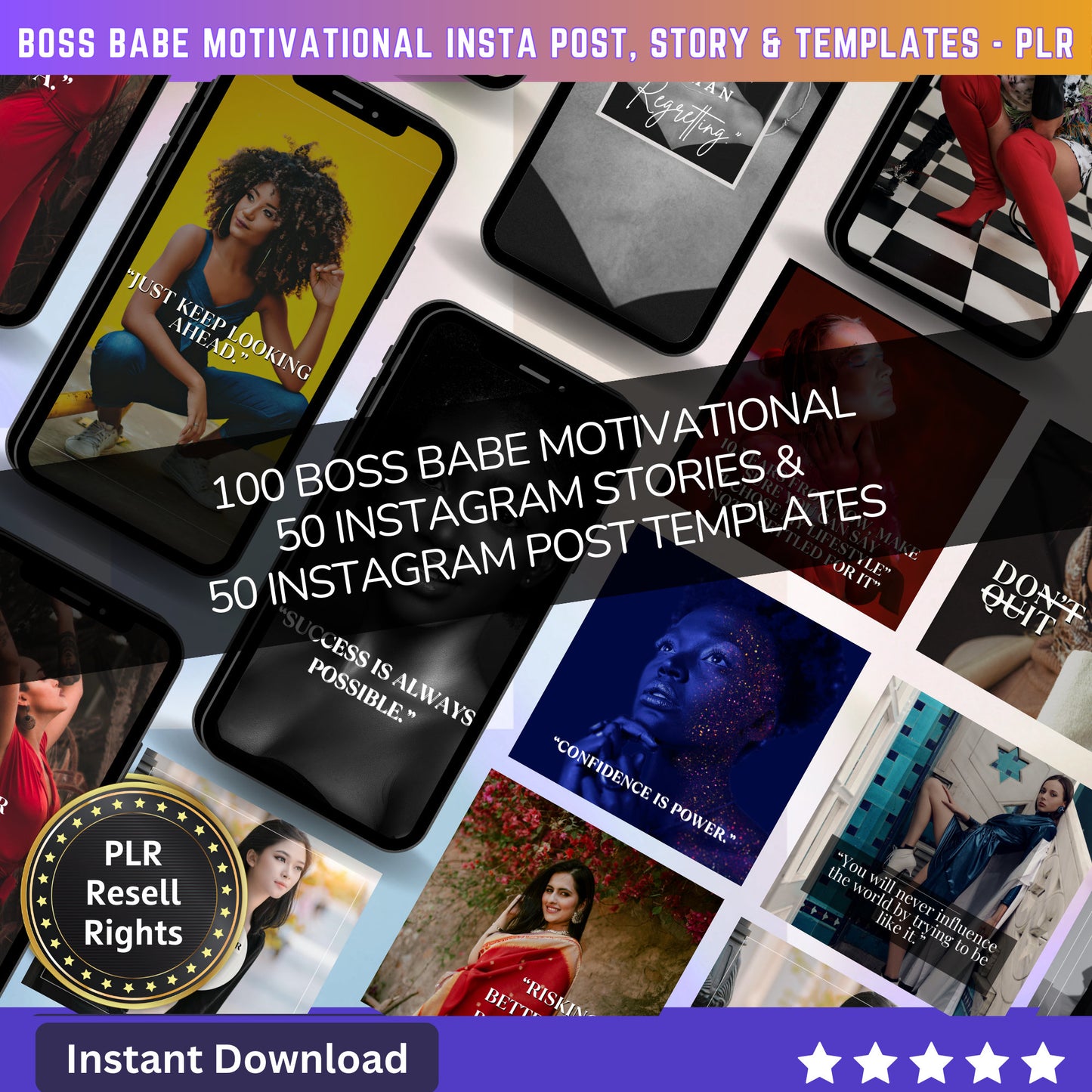 100 Boss Babe Motivational Instagram Reel Templates | Aesthetic Reels | Reels Canva templates | Content Creator Reel | Stories Posts - PLR - MRR Products Vault