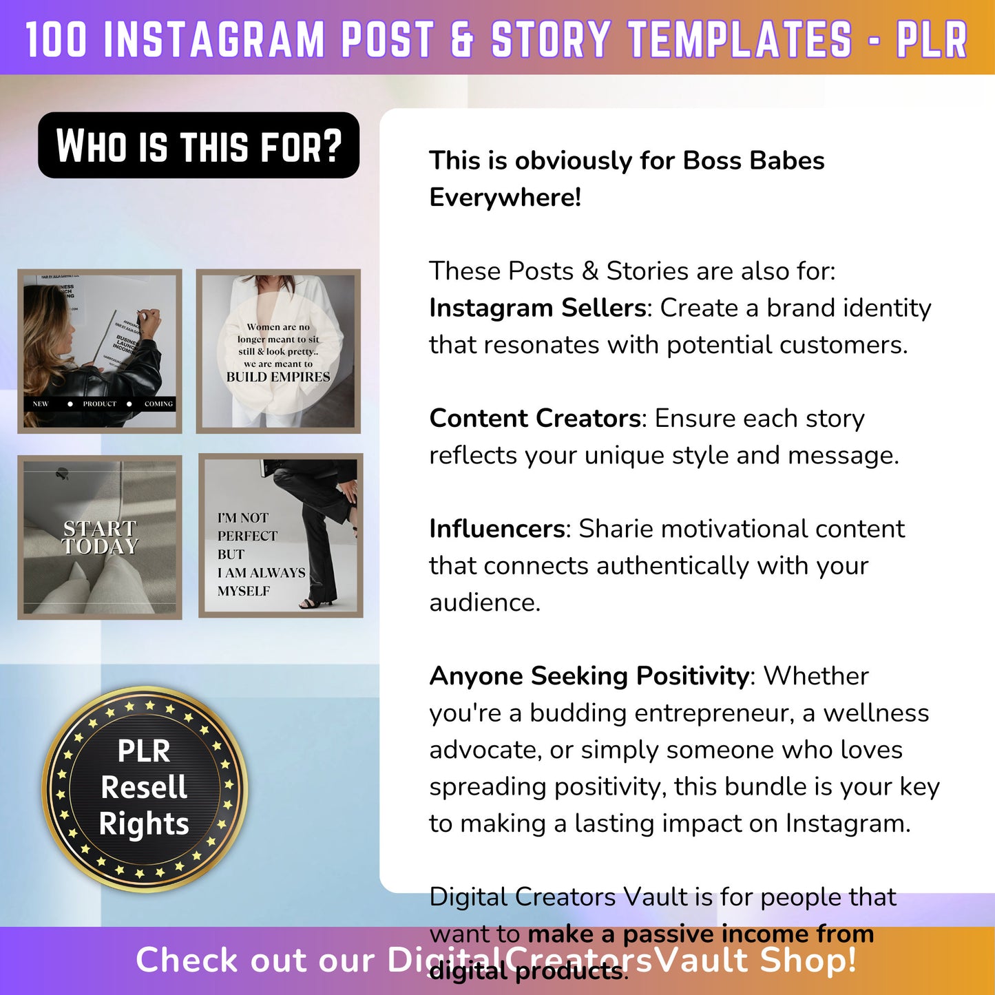 100 Boss Babe Motivational Instagram Reel Templates | Aesthetic Reels | Reels Canva templates | Content Creator Reel | Stories Posts - PLR - MRR Products Vault