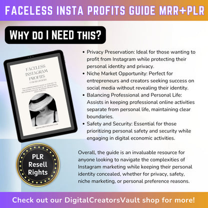 Faceless Instagram Profits Digital Marketing Ebook Guide: Increase your instagram followers | Master Resell Rights MRR PLR ebooks - MRR Products Vault