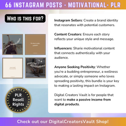 66 Motivational Instagram Post Templates | Aesthetic Posts | Post Canva templates | Content Creator Posts - MRR Products Vault