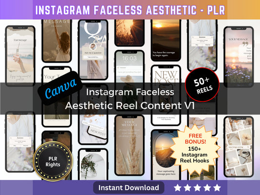 50+ Faceless Instagram Reel Templates | Aesthetic Reels | Reels Canva templates | Content Creator Reel | PLR - V1 - MRR Products Vault