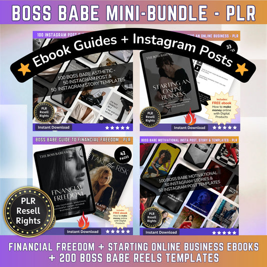 Boss Babe Mini Bundle | Instagram Reels | EBook Guide | Digital Download | Work From Home Like a Boss - PLR Resell Rights - MRR Products Vault