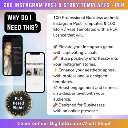 200 Business Aesthetic Instagram Reel Templates | Aesthetic Reels | Reels Canva templates | Content Creator Reel - PLR - MRR Products Vault