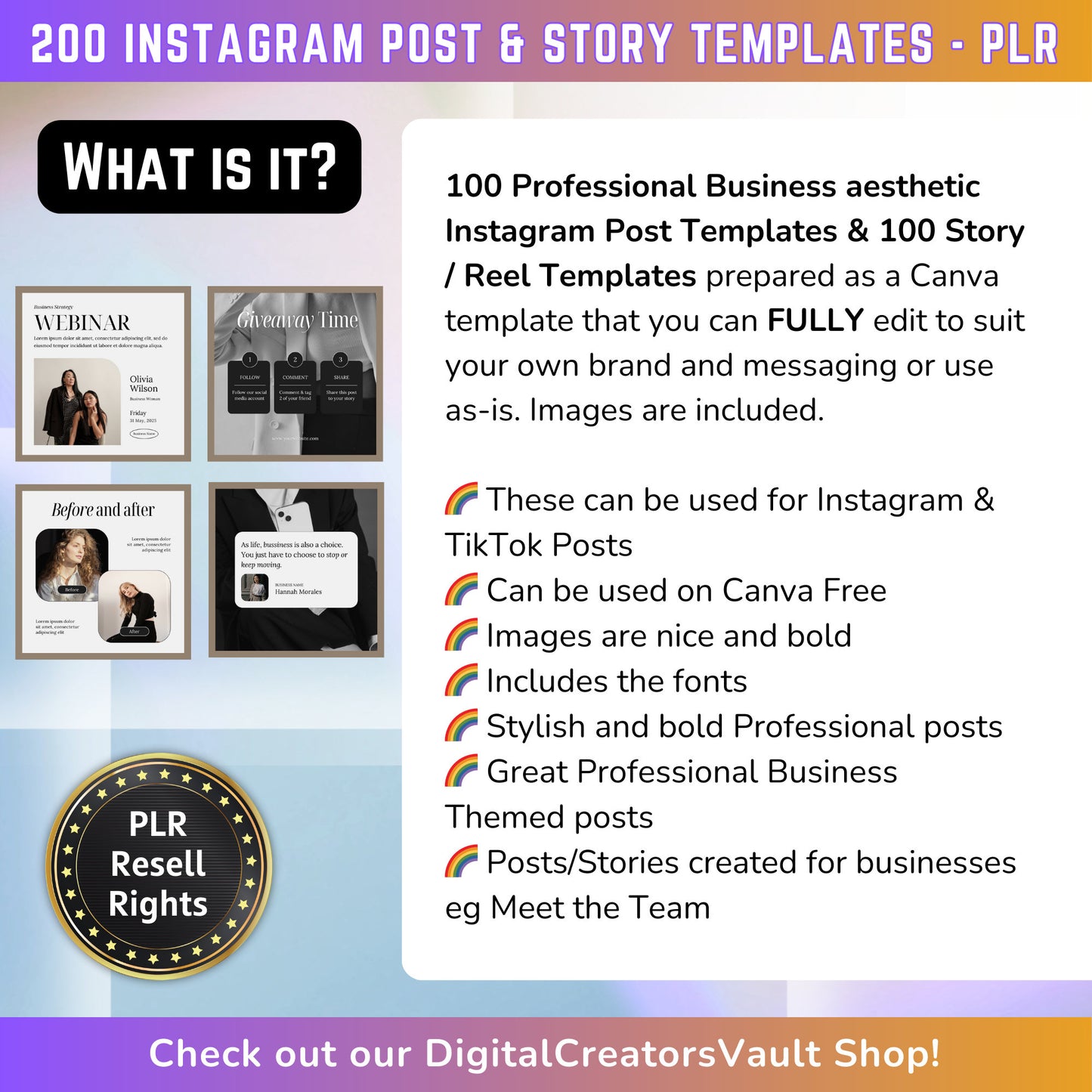 200 Business Aesthetic Instagram Reel Templates | Aesthetic Reels | Reels Canva templates | Content Creator Reel - PLR - MRR Products Vault