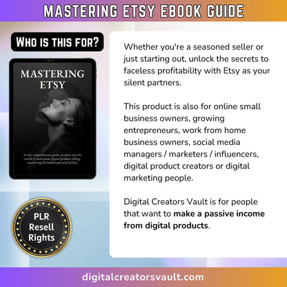 Mastering Etsy EBook Guide + How to sell on Etsy Video training course - Make Digital Product Passive Income using Etsy PLR Resell Rights - MRR Products Vault