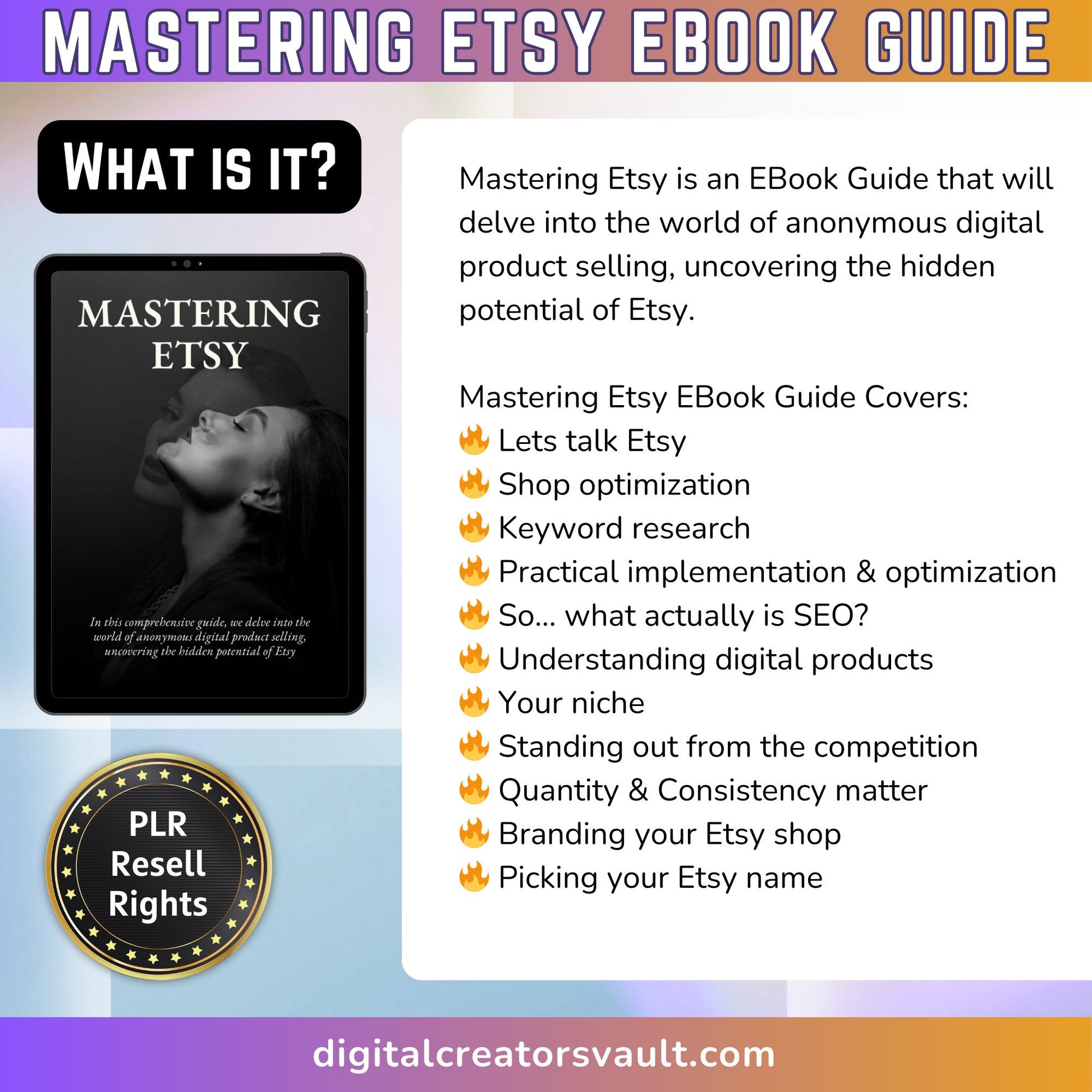 Mastering Etsy EBook Guide + How to sell on Etsy Video training course - Make Digital Product Passive Income using Etsy PLR Resell Rights - MRR Products Vault