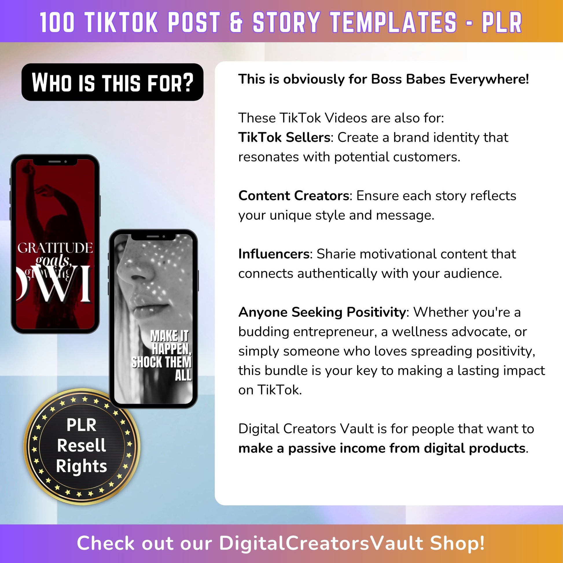 50 Boss Babe Aesthetic TikTok Video Templates | Aesthetic Video Reels | Canva templates | Content Creator Story Reels - PLR - MRR Products Vault