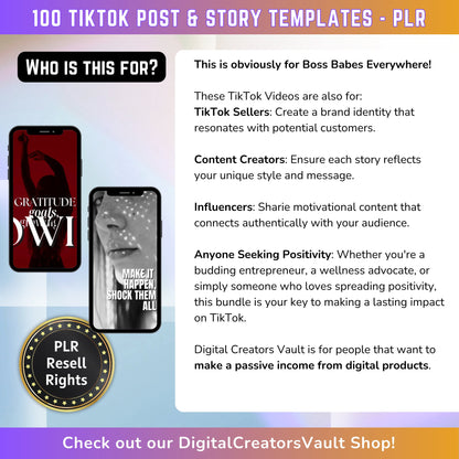 50 Boss Babe Aesthetic TikTok Video Templates | Aesthetic Video Reels | Canva templates | Content Creator Story Reels - PLR - MRR Products Vault