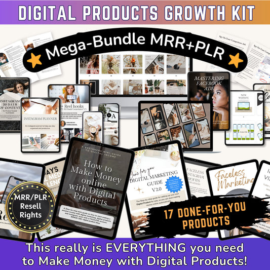 Digital Products Growth KIT mega-bundle - Digital marketing - Instagram - Ebook guides - Work from home MRR PLR resell rights passive income - MRR Products Vault