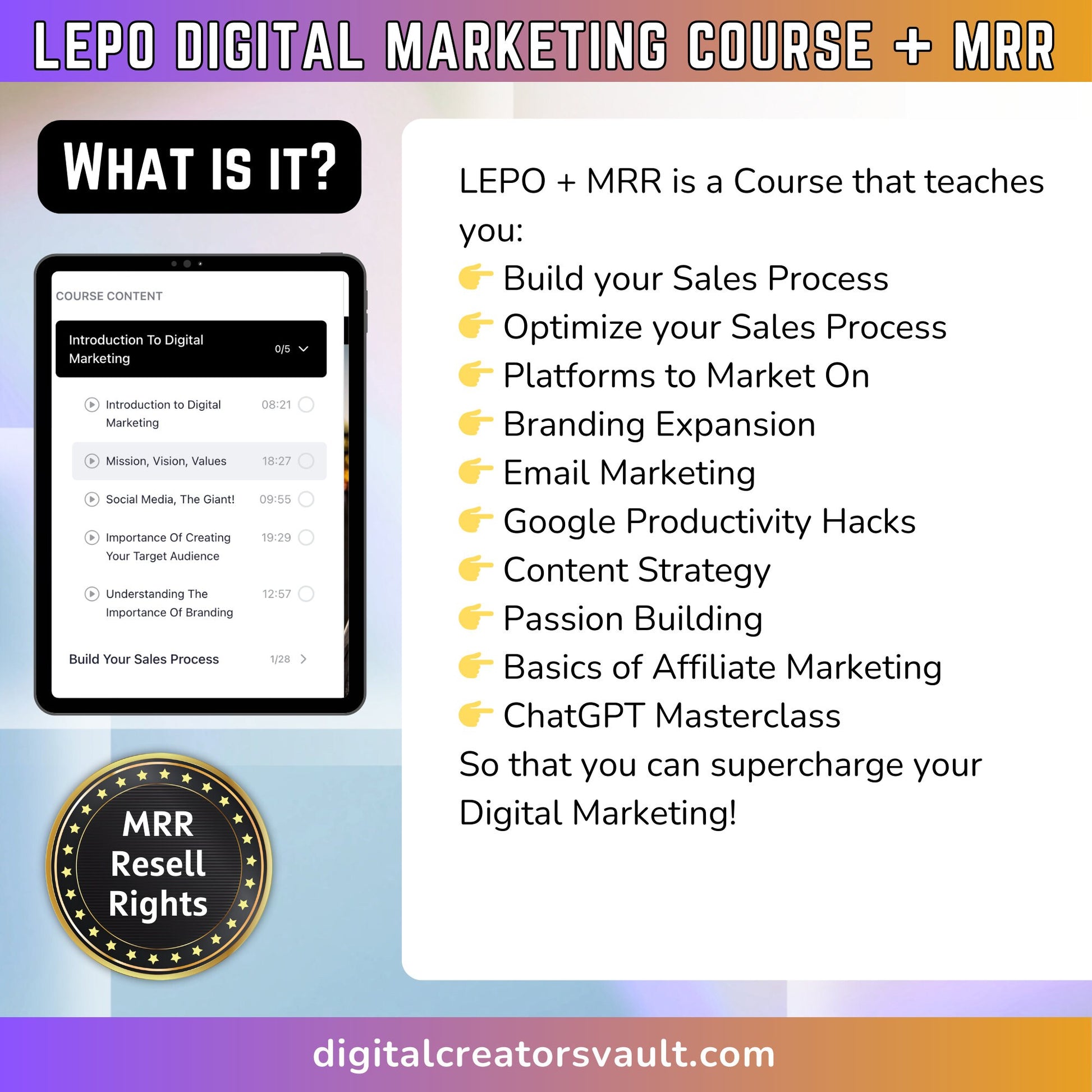 Lepo Digital Marketing Course (Original Version 1) - Digital Marketing Video Course - Master Resell Rights - MRR - MRR Products Vault