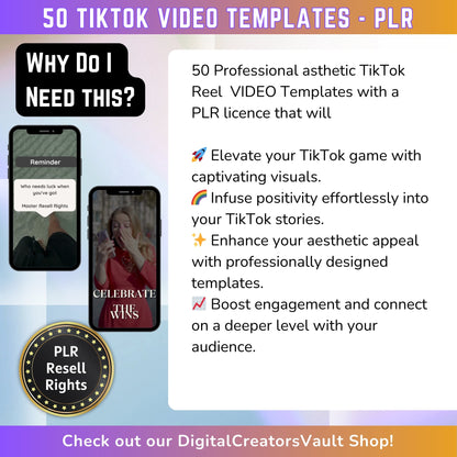 50 Boss Babe Aesthetic TikTok Video Templates | Aesthetic Video Reels | Canva templates | Content Creator Story Reels - PLR - MRR Products Vault