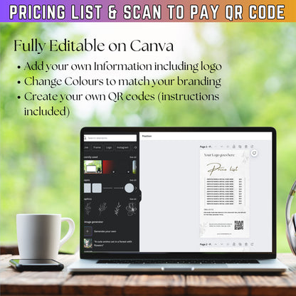 Price List Scan to Pay QR Code Lets Connect Canva Editable Template - Printable table sign pricing guide for small Business Owners SMB - PLR - MRR Products Vault