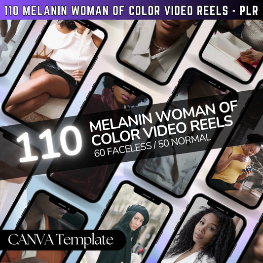 110 Melanin Women of Color Video Reels Social Media Stock Videos, IG reels, Faceless Instagram Marketing Black Woman Video Reels PLR Resell - MRR Products Vault