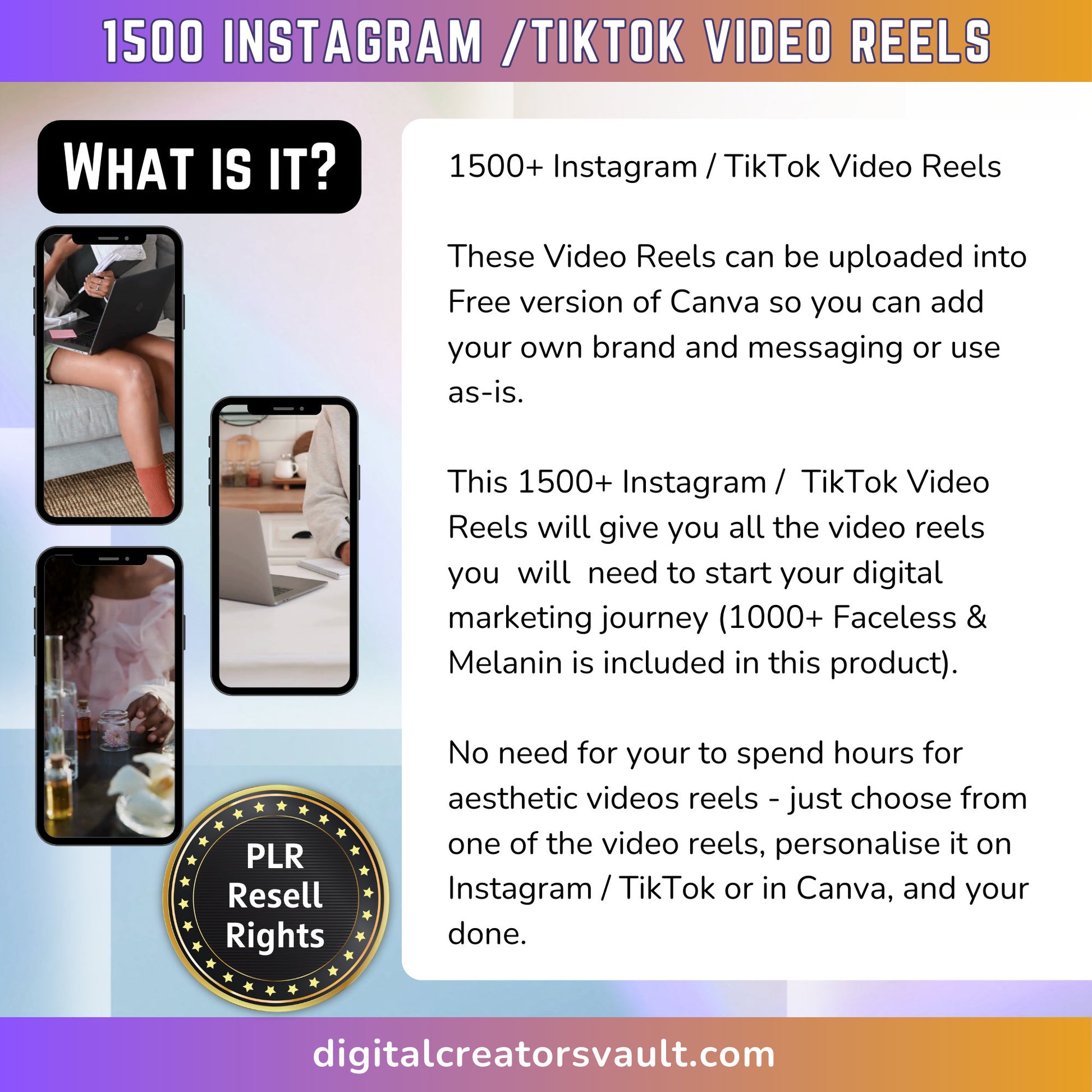 1500+ Instagram TikTok Video Reels Social Media Stock Videos, IG reels, Faceless Instagram Marketing melanin Black Woman Reels PLR Resell - MRR Products Vault