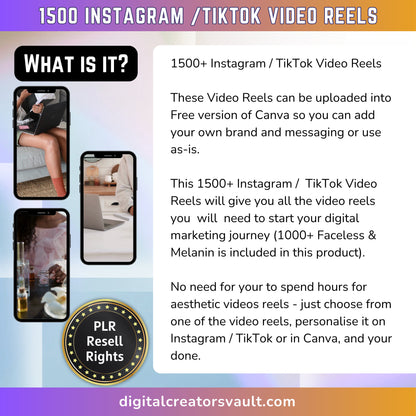 1500+ Instagram TikTok Video Reels Social Media Stock Videos, IG reels, Faceless Instagram Marketing melanin Black Woman Reels PLR Resell - MRR Products Vault